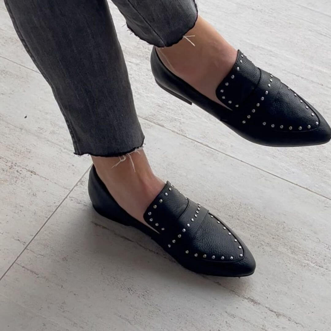 Studded Textured Pointed Toe Loafers [Pre Order]