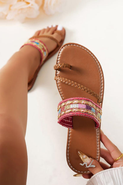 Braided Strap Boho Toe Ring Casual Beach Sandals