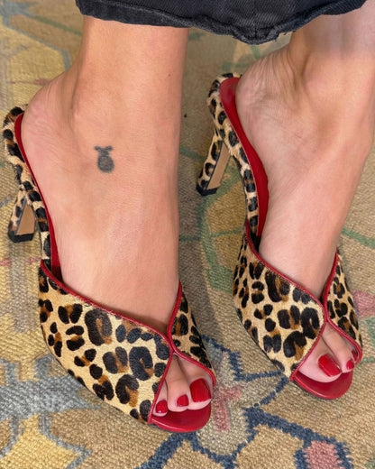 Animal Print Peep Toe High Heel Mules