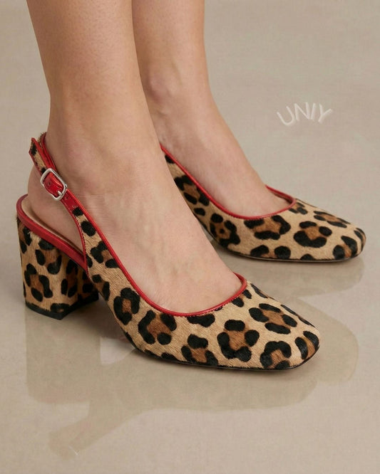 Calf Hair Slingback Block Heel Pumps [Pre Order]
