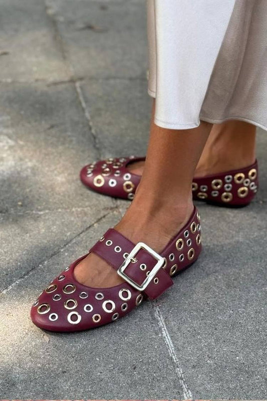 Grommet Embellished Mary Jane Flats [Pre Order]