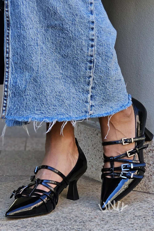 Patent Multi-Buckle Pointed Heels [Pre Order]
