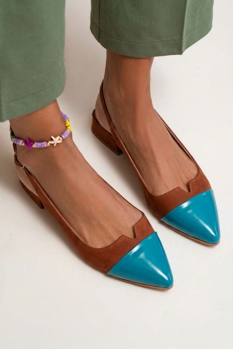 Cut-Out-Schnallen-Slingback-Ballerinas mit spitzer Zehenkappe