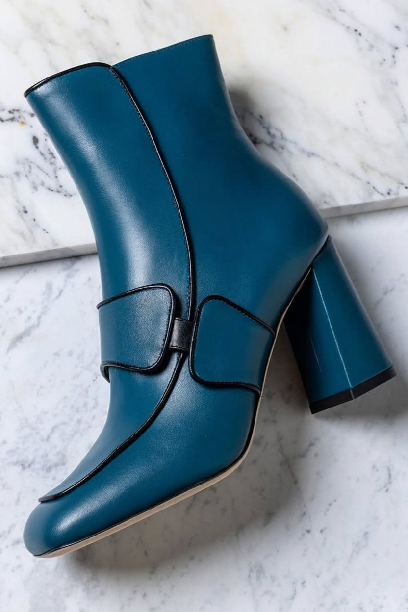 Turquoise Block Heel Ankle Boots [Pre Order]