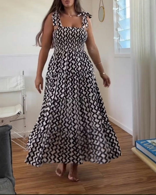 Smocked Tiered Maxi Dress Tie Shoulder