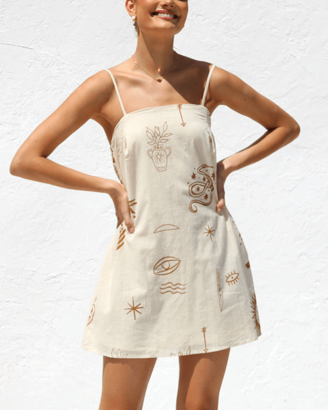 Contrast Print Square Neck Mini Dress