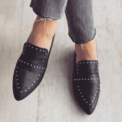 Studded Textured Pointed Toe Loafers [Pre Order]