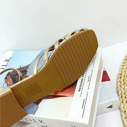 Strap Out Ankle Hollow Buckle Chic Color Solid Sandals
