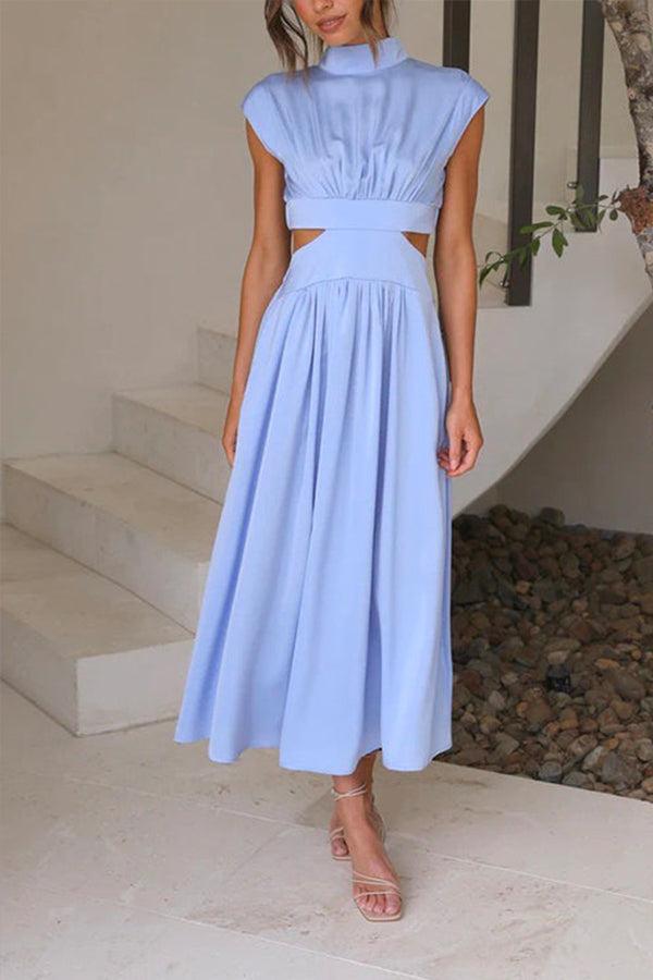 Maxi-Swingkleid mit Stehkragen und Cut-Outs
