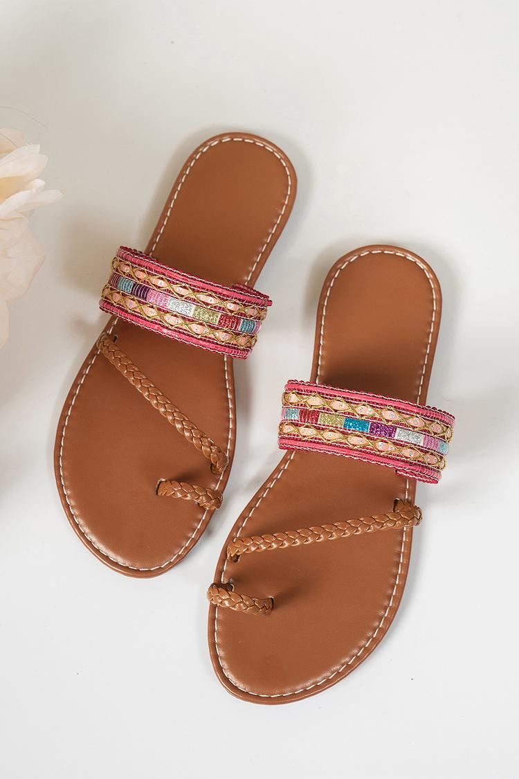 Braided Strap Boho Toe Ring Casual Beach Sandals
