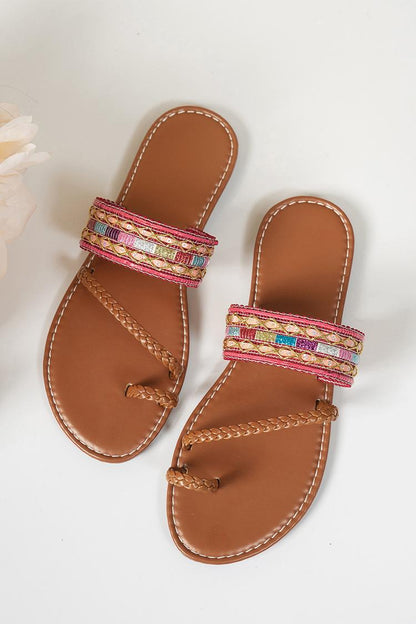 Braided Strap Boho Toe Ring Casual Beach Sandals