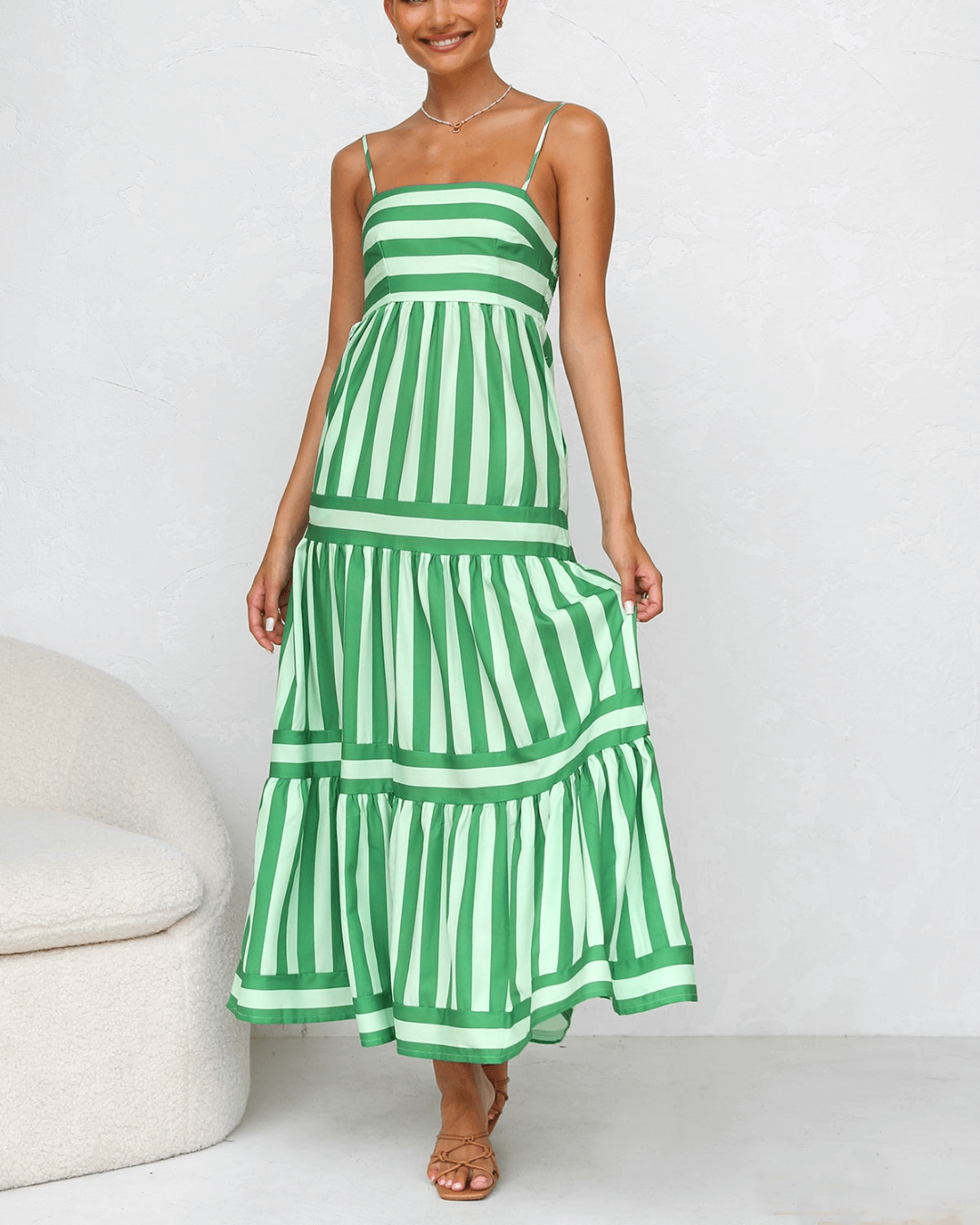 Striped Tiered Maxi Dress Spaghetti Strap