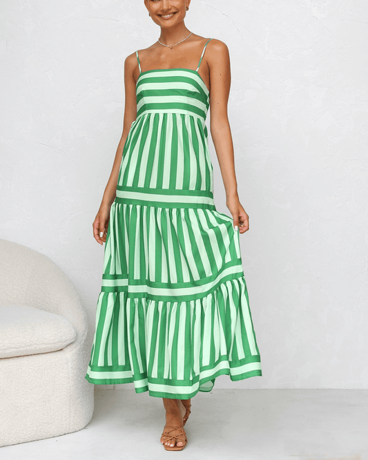 Striped Tiered Maxi Dress Spaghetti Strap