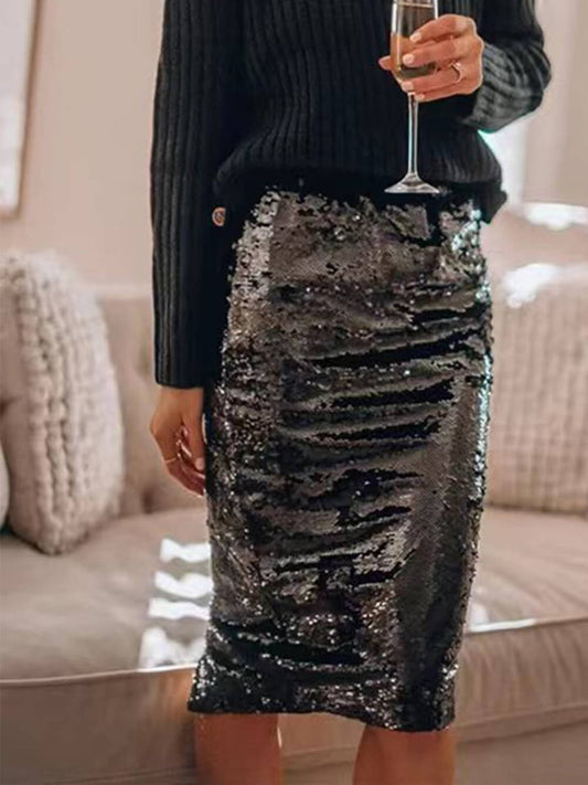 Sequined Hip-Hugging Midi Skirt