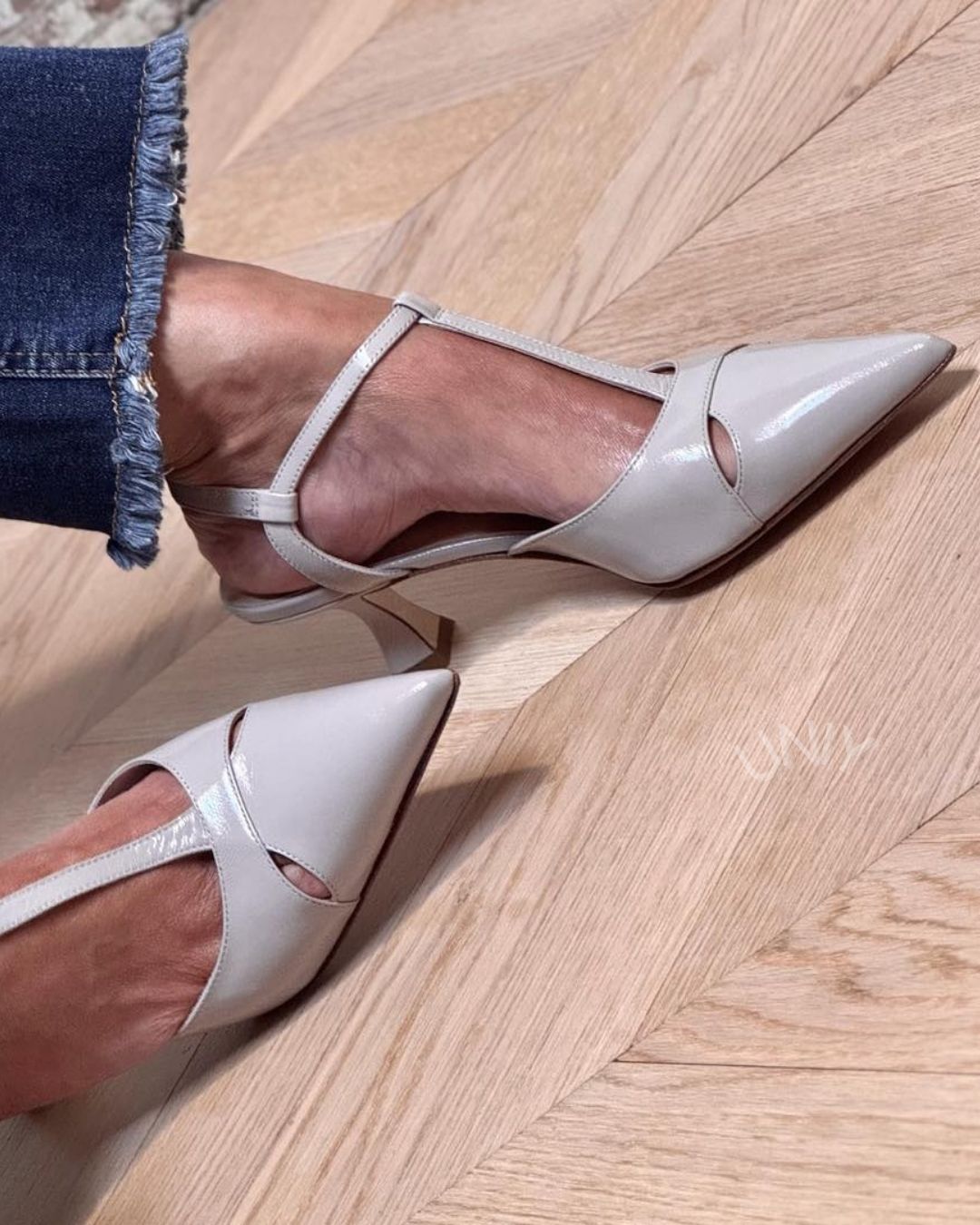 Patent T-Strap Cutout Slingback Mid Heel Pumps [Pre Order]