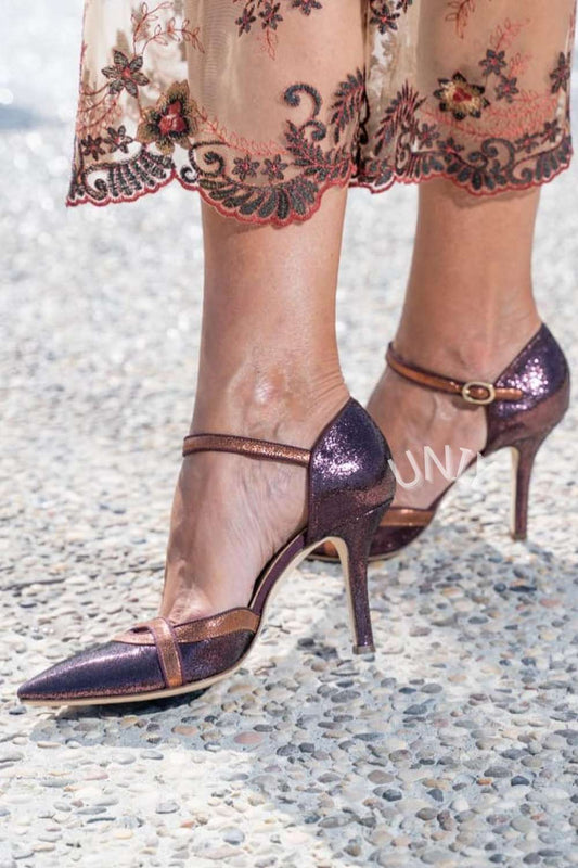 Gold Trim Ankle Strap Color Block Heels [Pre Order]