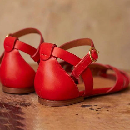 Solid Color Ankle Strap Buckle Hollow Out Peep Toe Sandals