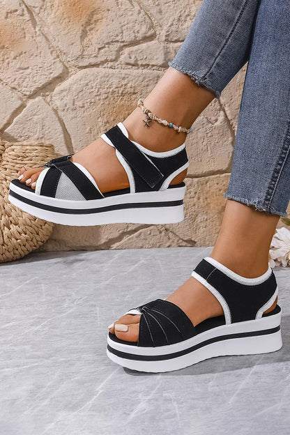 Kontrastbesatz Patchwork Klettverschluss Runde Zehenpartie Plateau-Sandalen