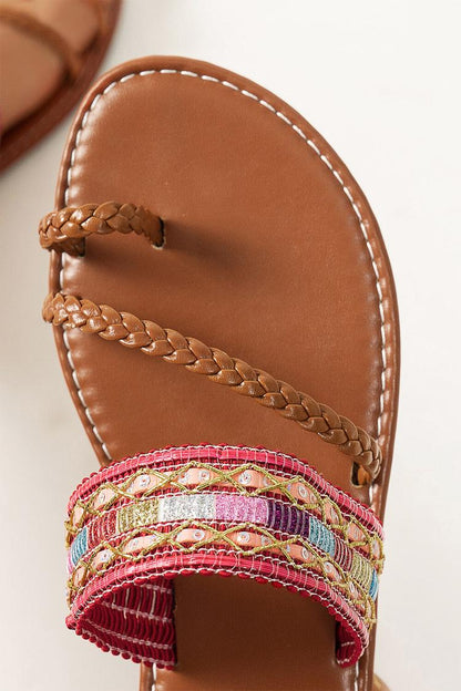 Braided Strap Boho Toe Ring Casual Beach Sandals