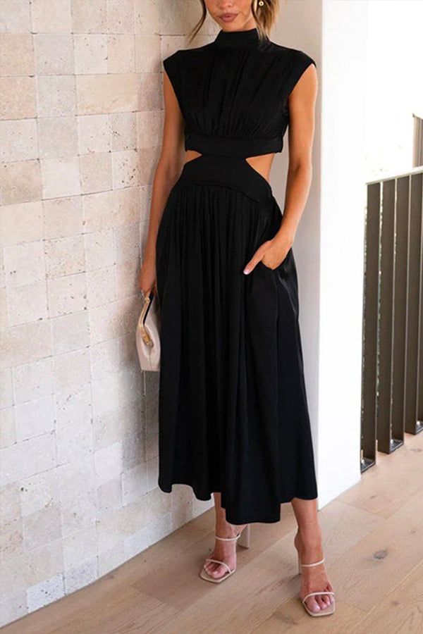 Maxi-Swingkleid mit Stehkragen und Cut-Outs