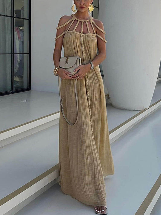 Braided Neckline Cold Shoulder Maxi Dress