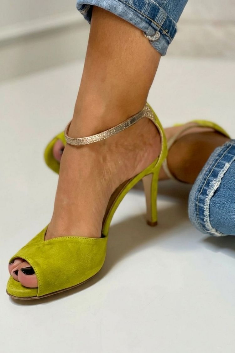 Glitter Ankle Strap Peep Toe Stiletto Heels