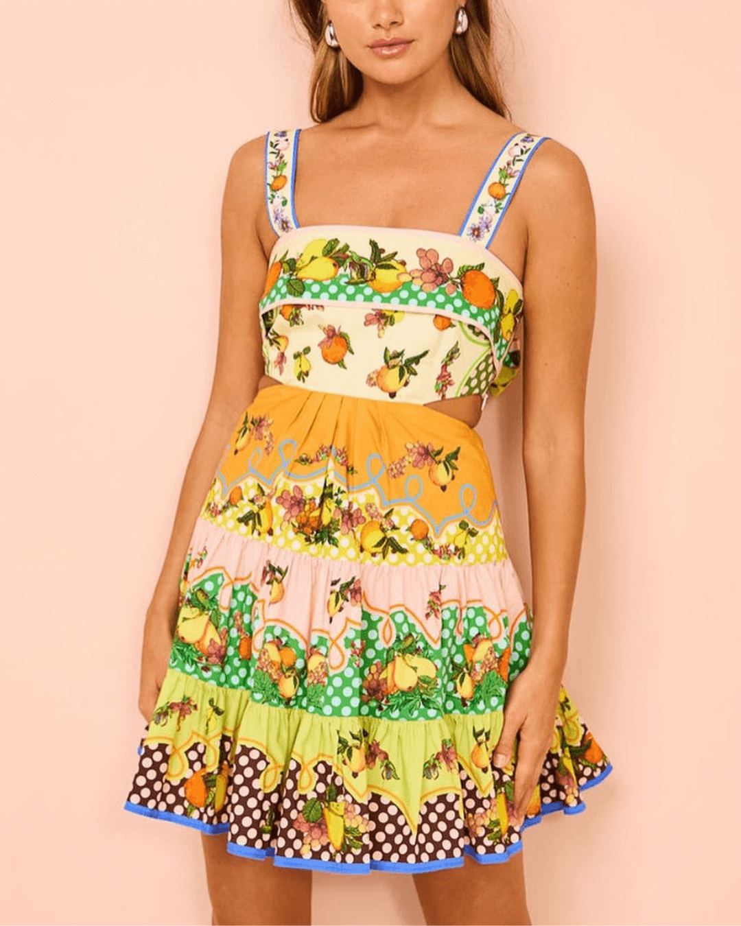 Printed Cut Out Tiered Mini Dress