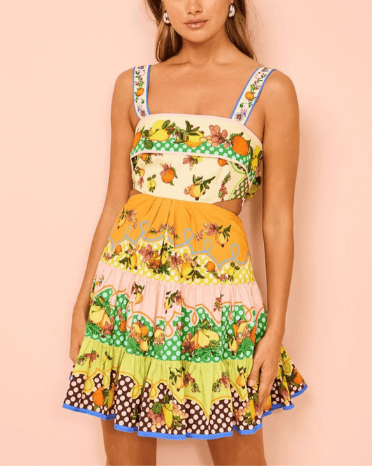 Printed Cut Out Tiered Mini Dress