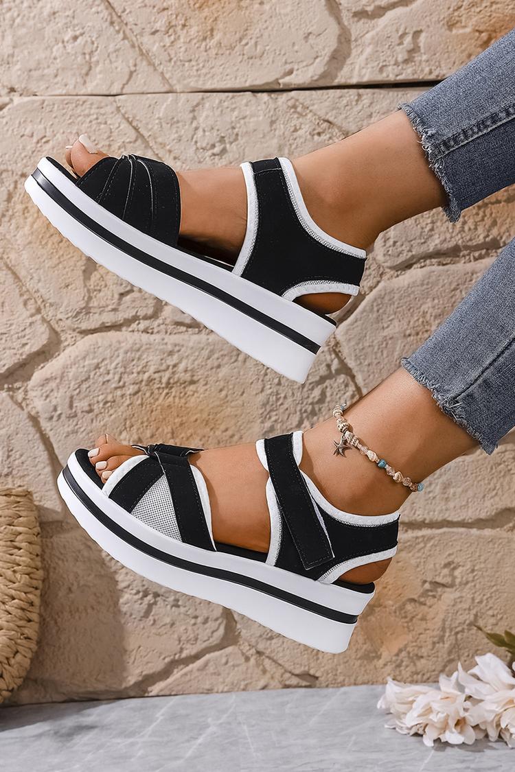 Kontrastbesatz Patchwork Klettverschluss Runde Zehenpartie Plateau-Sandalen