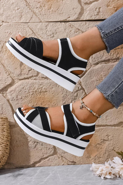 Kontrastbesatz Patchwork Klettverschluss Runde Zehenpartie Plateau-Sandalen