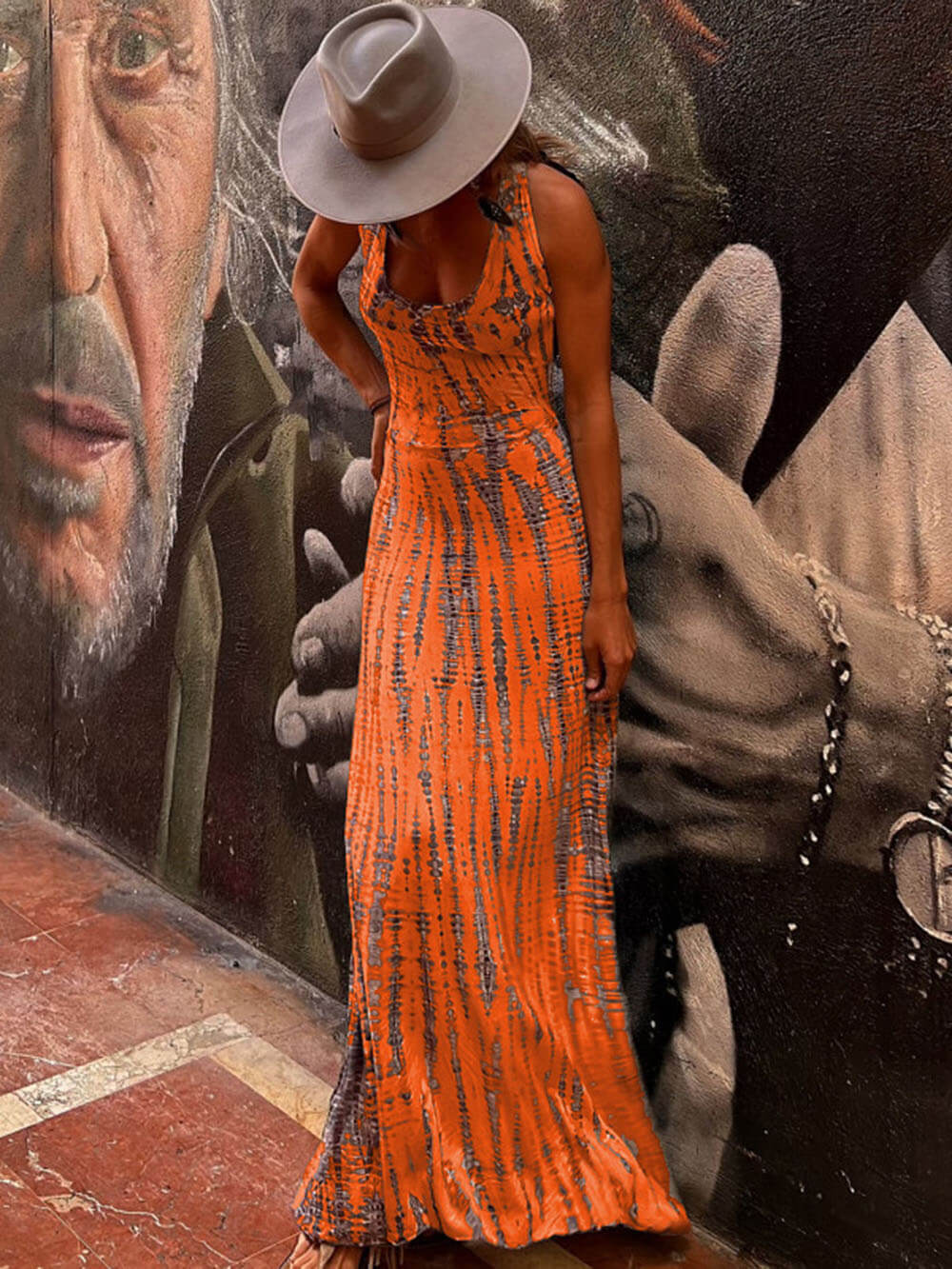 Maxikleid mit Batik-Print, Schnürung am Rücken und Stretch-Anteil