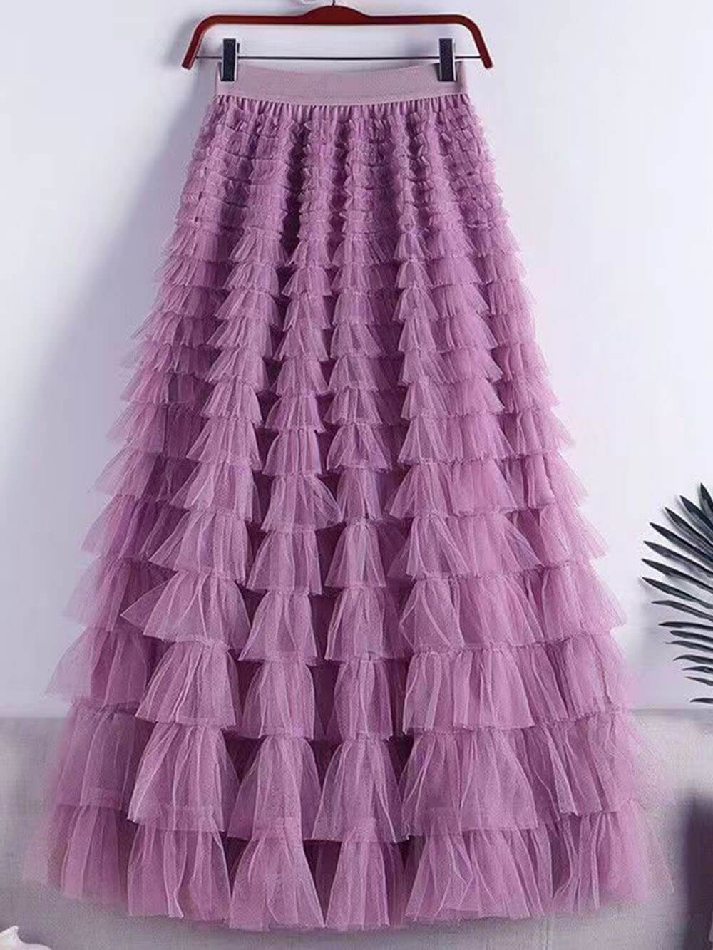 Tiered Ruffle Mesh Maxi Skirt