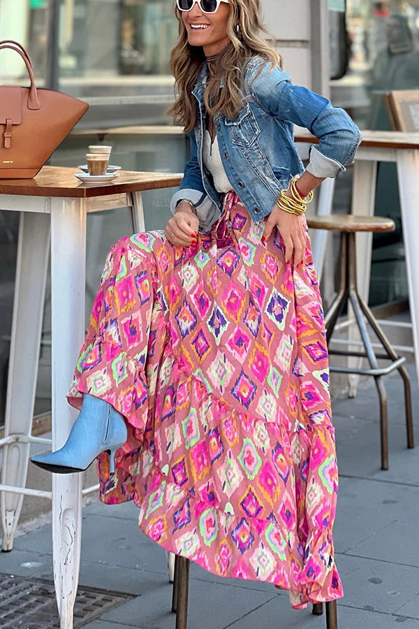 Boho-Maxirock mit elastischem Bund und Quastenmuster