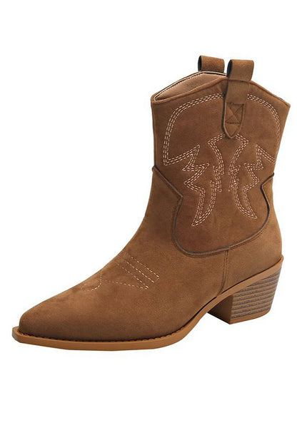 Gorgeous Pointed Toe Chunky Heel Patchwork Stitch Detail Ankle Boots