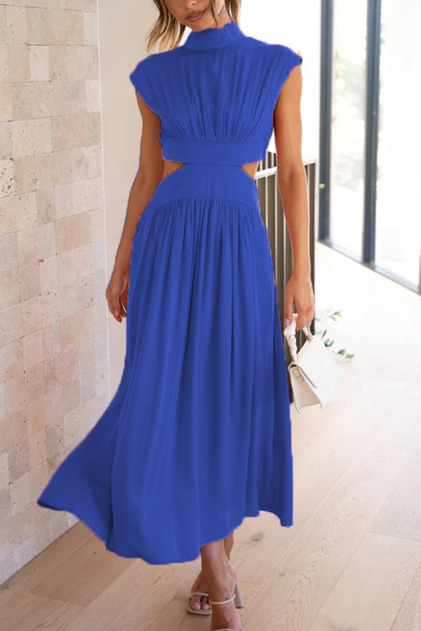Maxi-Swingkleid mit Stehkragen und Cut-Outs