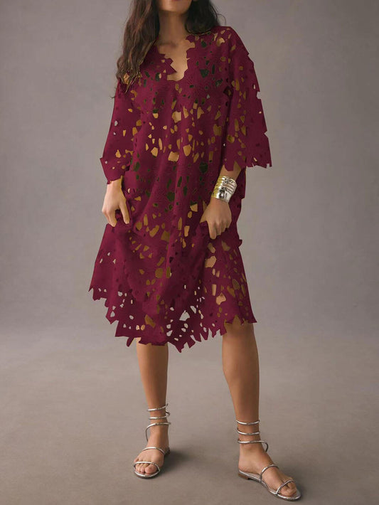 Scalloped Lace Cut-Out Beach Midi Dress Cover Up
