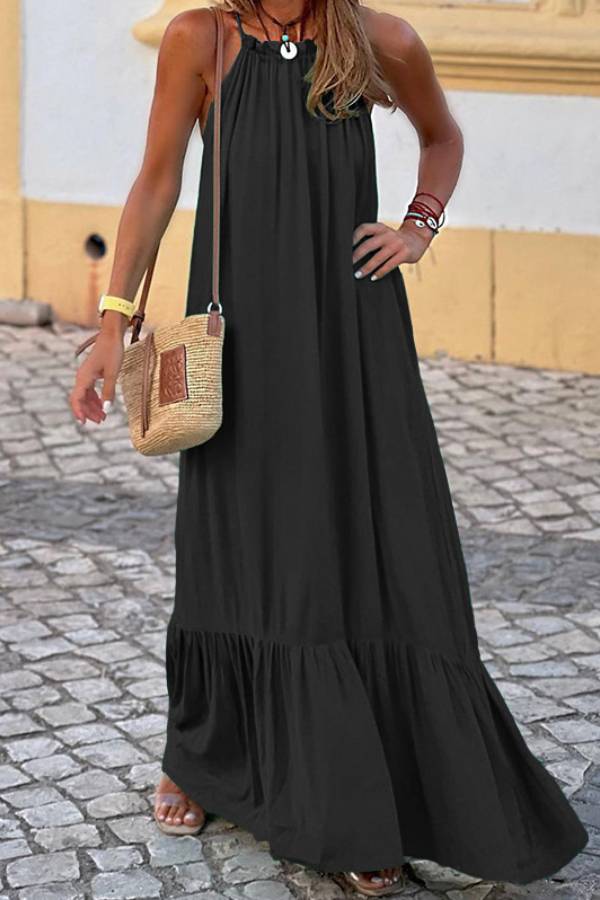 Halter Neck Ruffled Hem Maxi Dress
