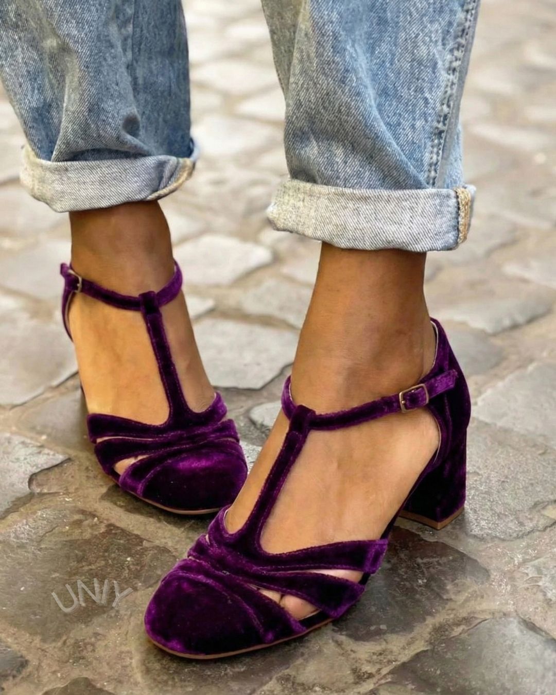 Elegant Purple Velvet T-Strap Mary Jane Block Heel Pumps [Pre Order]