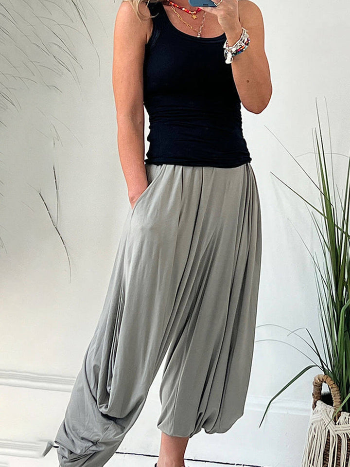 Pantalones harem con cintura elástica y bolsillos
