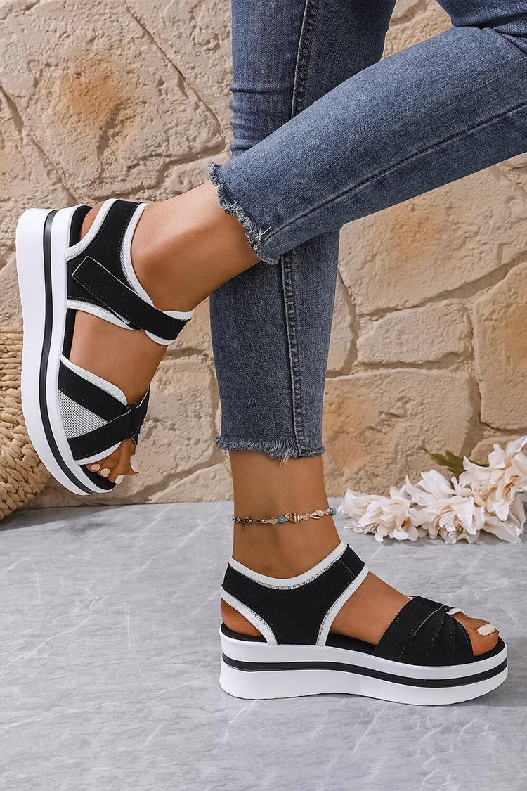 Kontrastbesatz Patchwork Klettverschluss Runde Zehenpartie Plateau-Sandalen