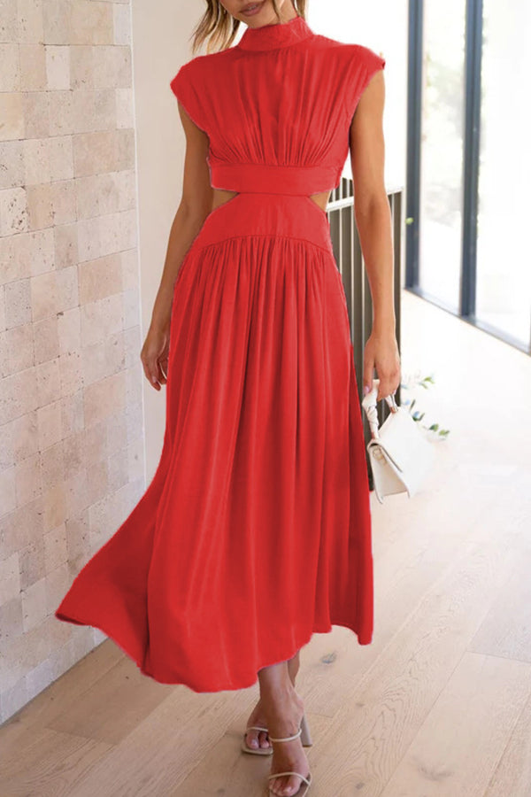 Maxi-Swingkleid mit Stehkragen und Cut-Outs