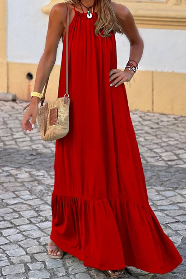 Halter Neck Ruffled Hem Maxi Dress