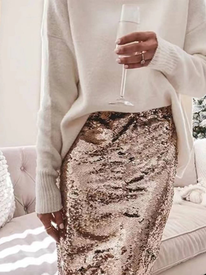 Sequined Hip-Hugging Midi Skirt