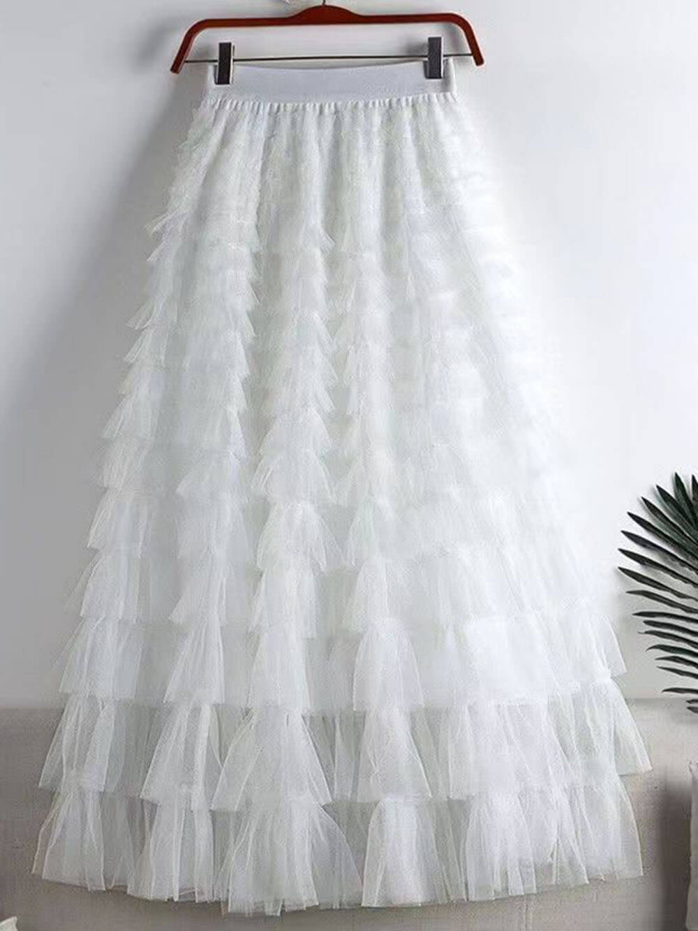 Tiered Ruffle Mesh Maxi Skirt