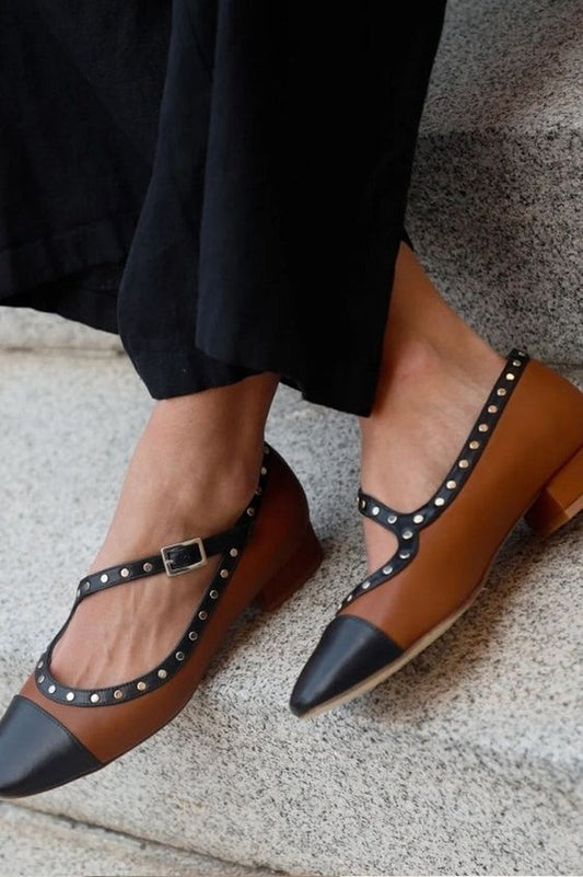 Studded Two-Tone Leather Flats [Pre Order]