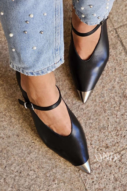 Spitze Leder-Heels mit Knöchelriemen [Vorbestellung]