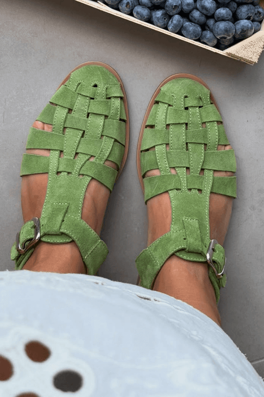 Woven Suede Buckled Closed Toe Fisherman Sandals