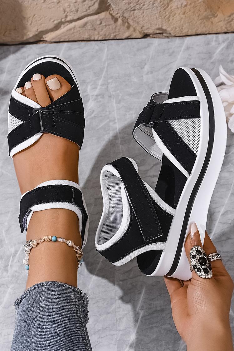 Kontrastbesatz Patchwork Klettverschluss Runde Zehenpartie Plateau-Sandalen