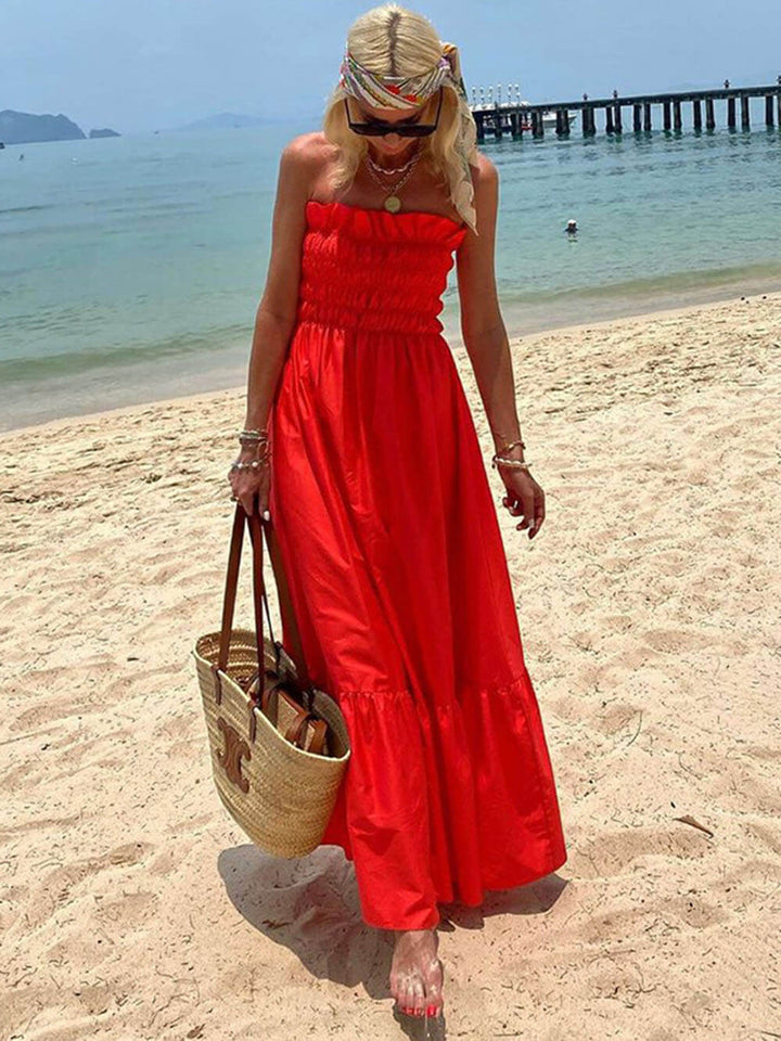 Strapless Smocked Bodice Tiered Maxi Dress