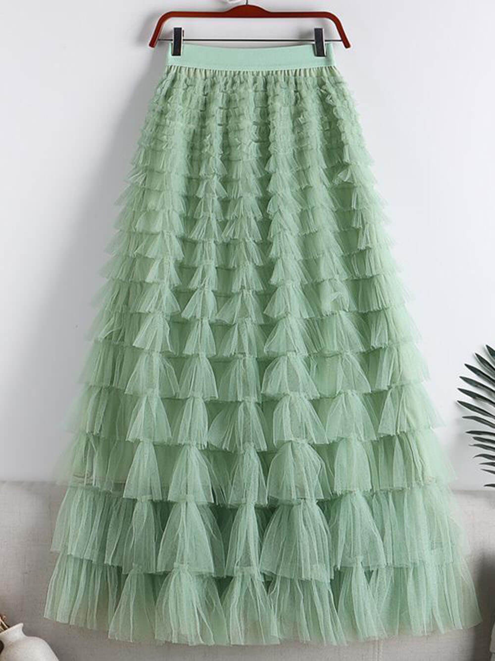 Tiered Ruffle Mesh Maxi Skirt